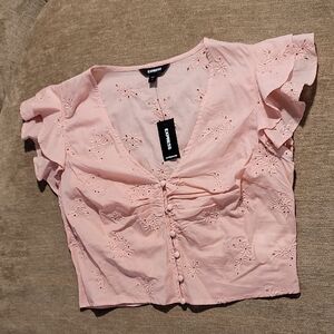 Express Pink Embroidered Women's Top
